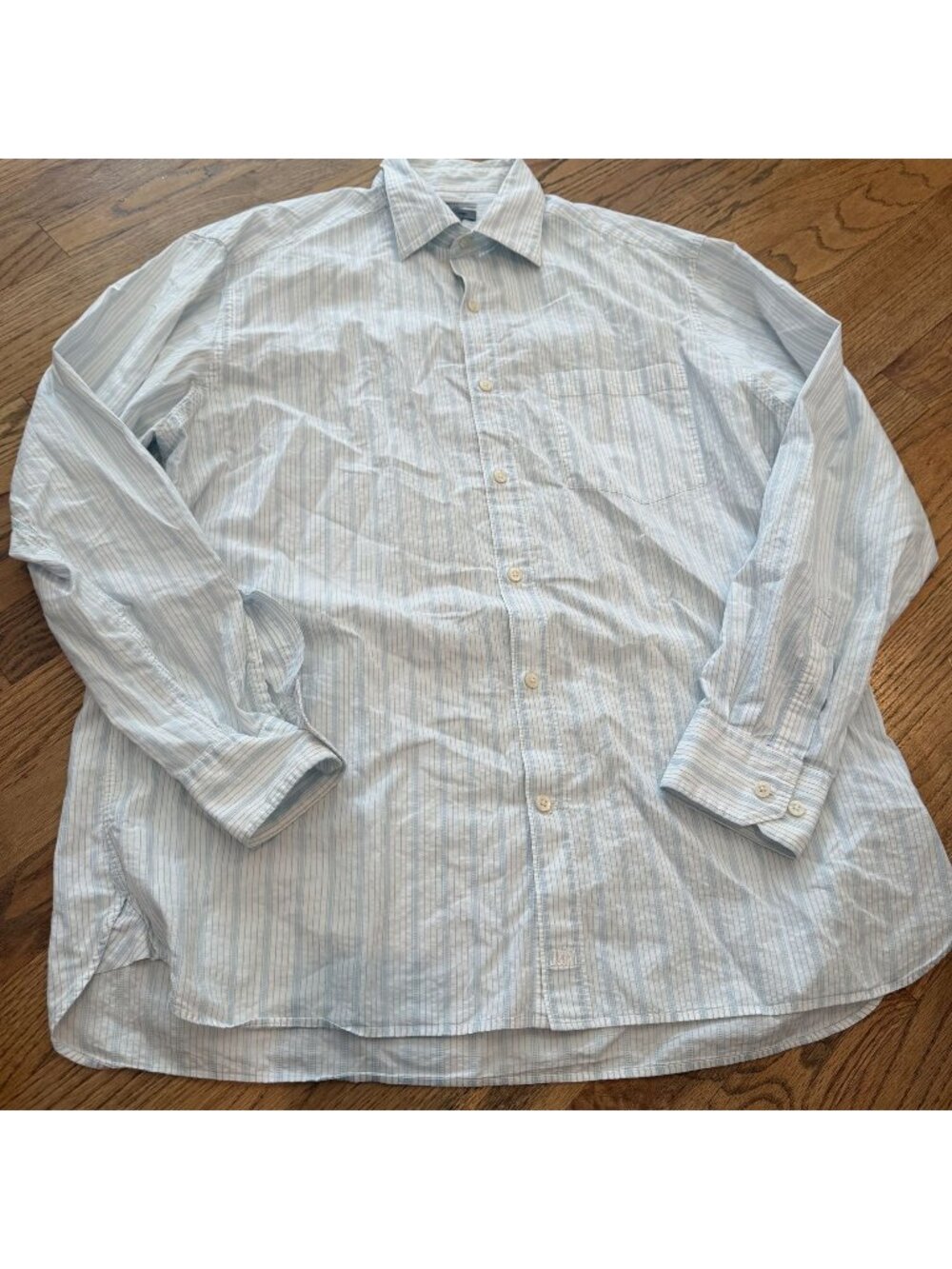 JOHNSTON & MURPHY MENS WHITE BLUE STRIPED TAILORED FIT BUTTON SHIRT LARGE